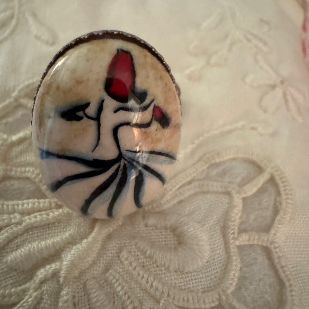 Artistic Red and Black Ceramic ring hand painted whirling dervish